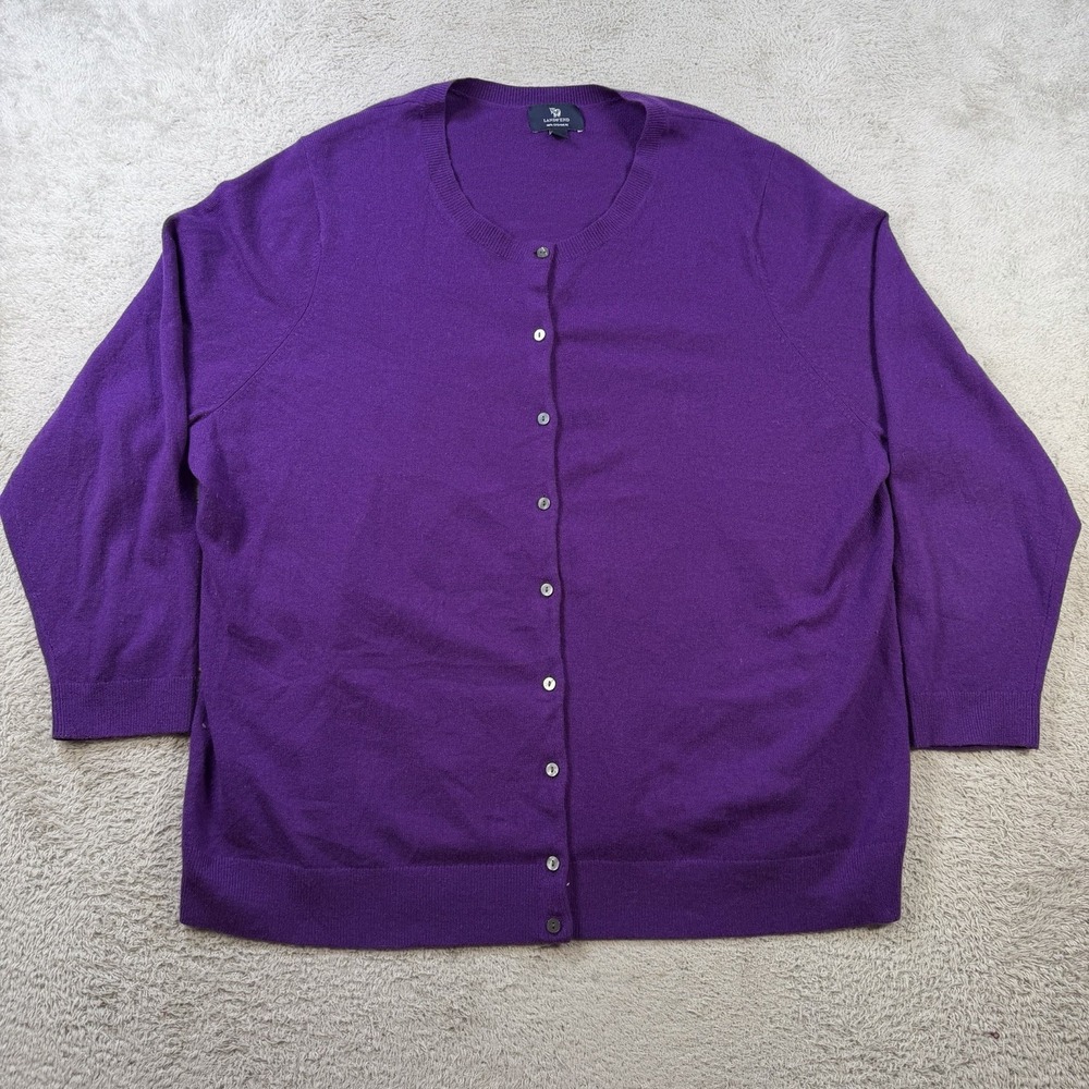 Lands End Cardigan Sweater Womens 3X Purple 100% Cashmere Button Front Soft